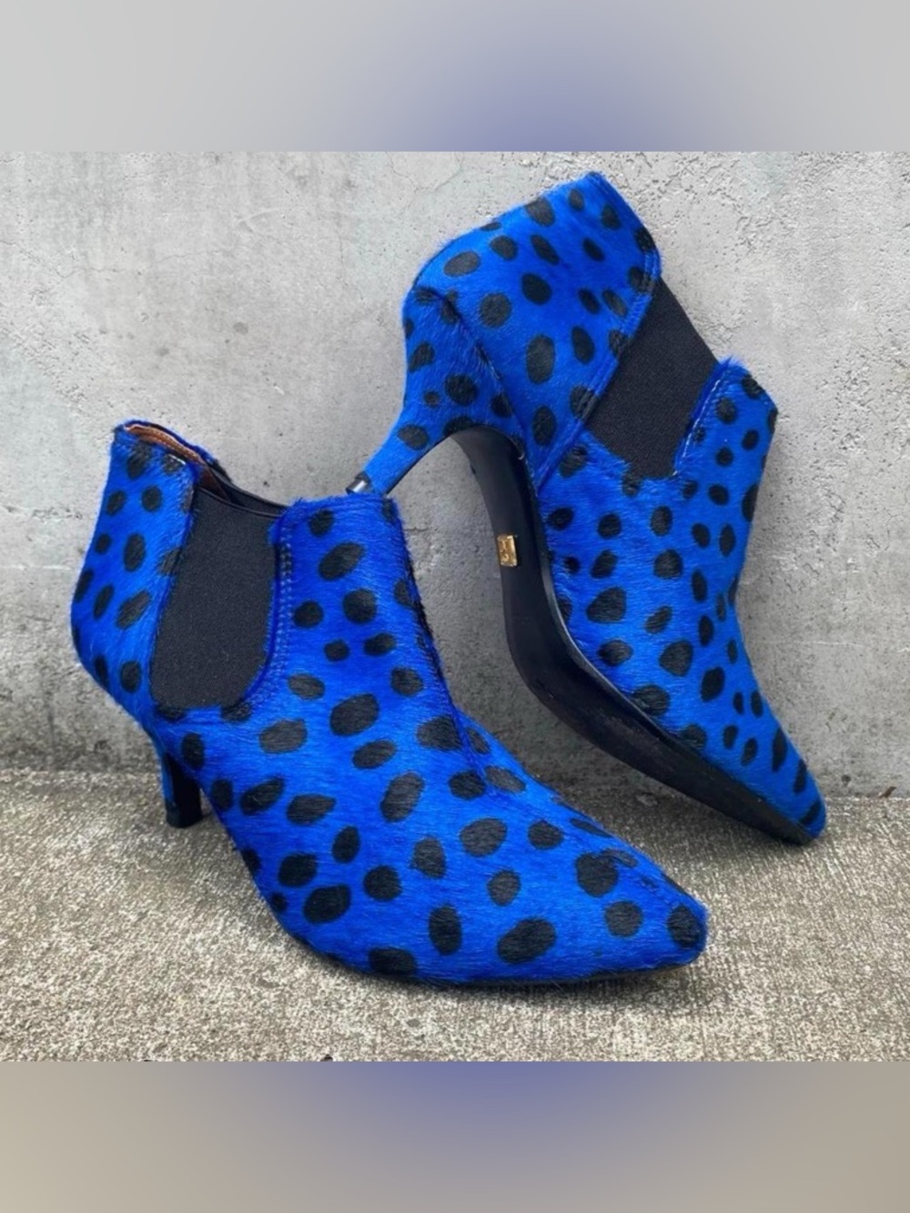 Black and Blue Pony Hair Leather Ankle Boots